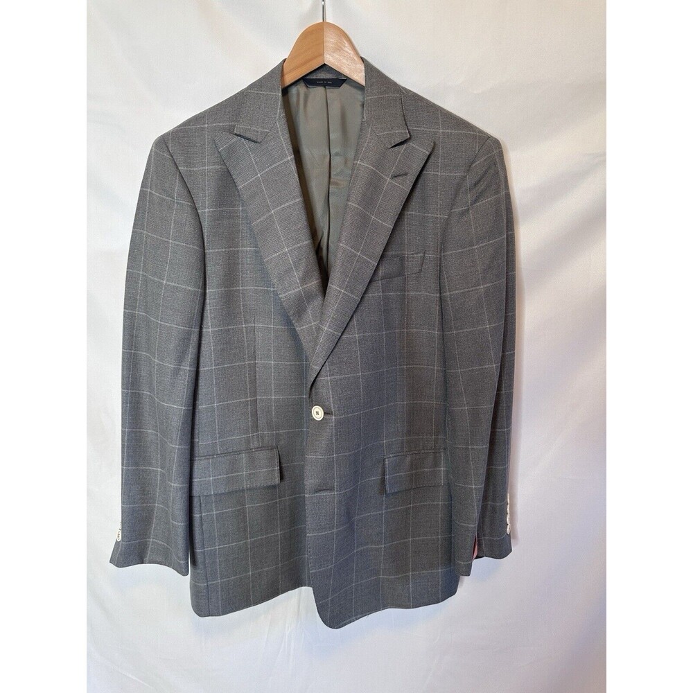 Brooks Brothers 1818 40 Short Regent Ing Loro Piana Italian Wool Pane Grey White